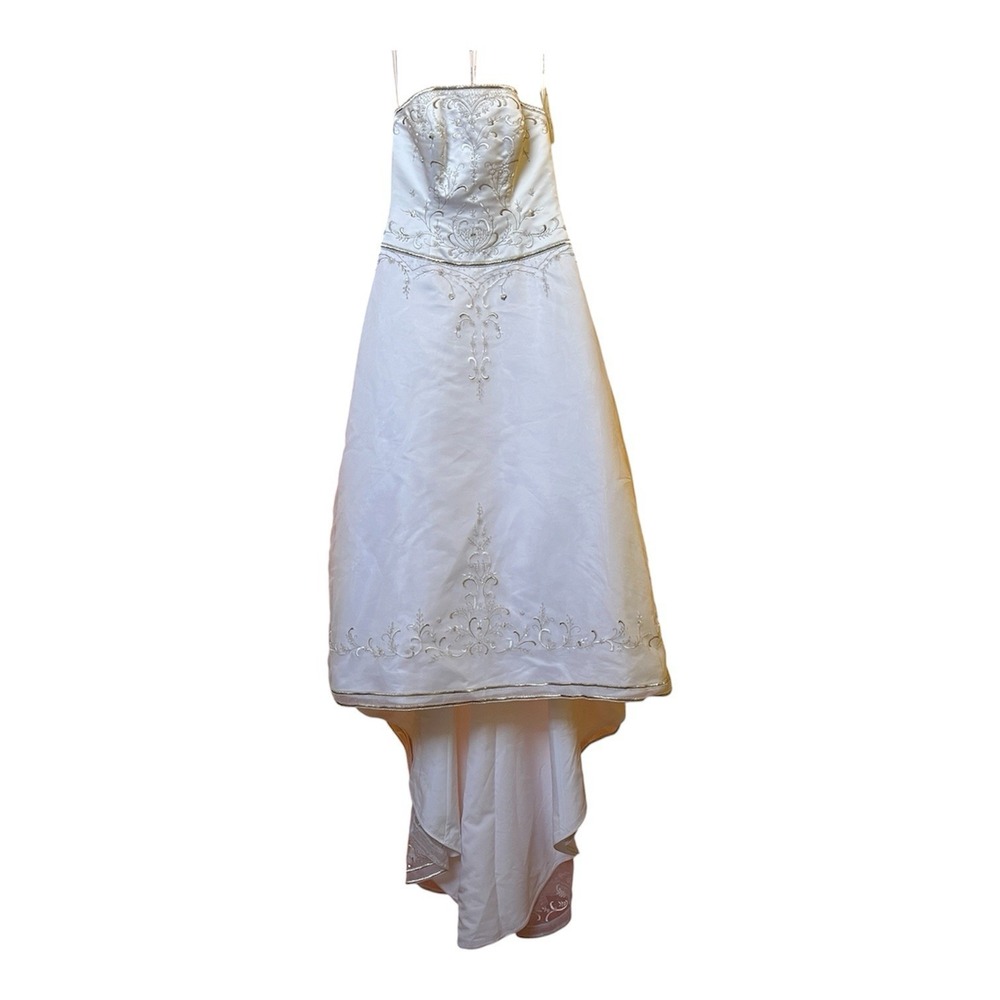 Oleg Cassini Strapless Beaded Satin Embroidered Wedding Dress Size 14 CT129 NWT - Picture 1 of 9